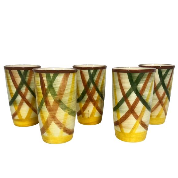 Metlox Midcentury Vernonware Poppytrail Homespun 16 oz Tumblers-Rare Set of 5 - Picture 1 of 4